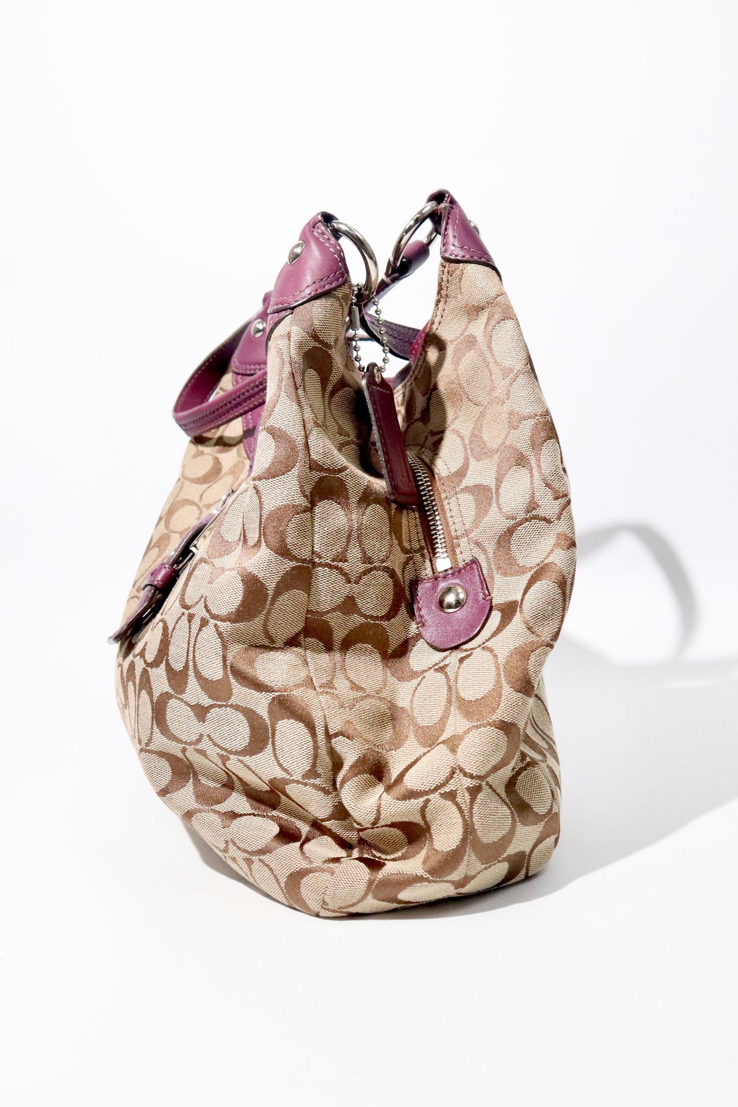 Vintage Coach Soho Shoulder Bag in Brown with Purple Leather Trim (F17403)