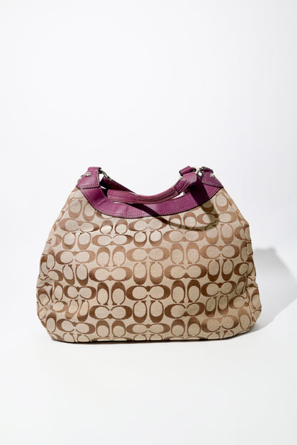 Vintage Coach Soho Shoulder Bag in Brown with Purple Leather Trim (F17403)