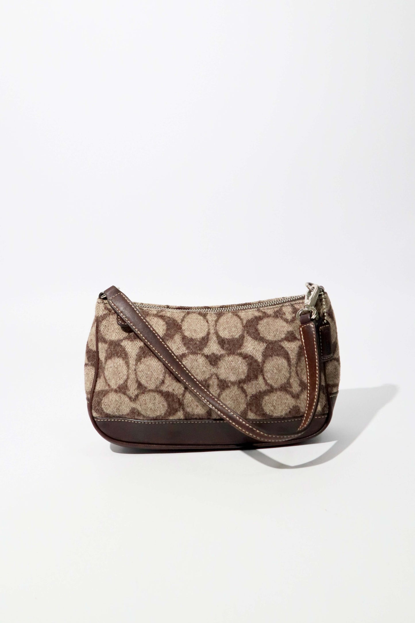Coach Small Demi Shoulder Bag in Brown Signature Jacquard Wool-Blend