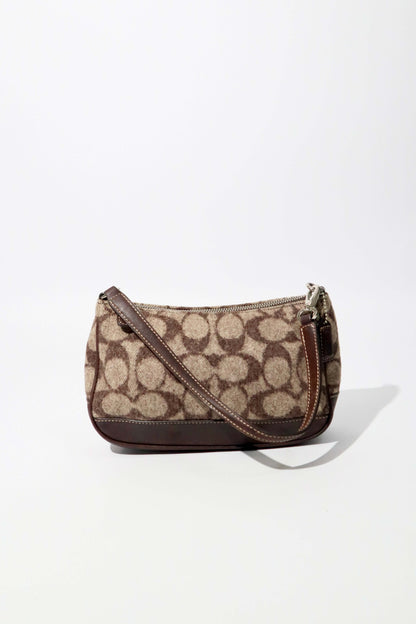 Coach Small Demi Shoulder Bag in Brown Signature Jacquard Wool-Blend