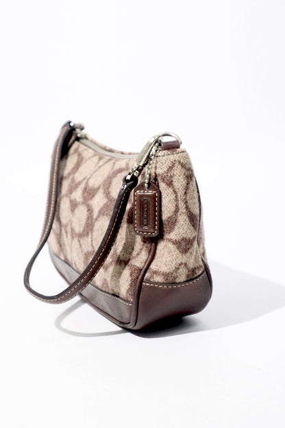 Coach Small Demi Shoulder Bag in Brown Signature Jacquard Wool-Blend