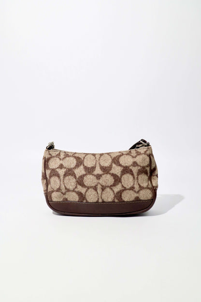 Coach Small Demi Shoulder Bag in Brown Signature Jacquard Wool-Blend