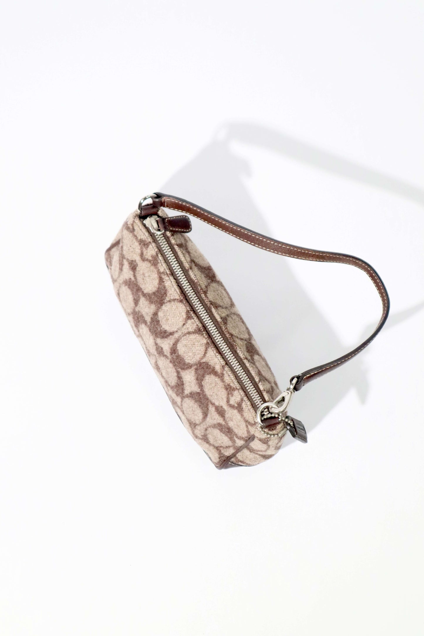 Coach Small Demi Shoulder Bag in Brown Signature Jacquard Wool-Blend