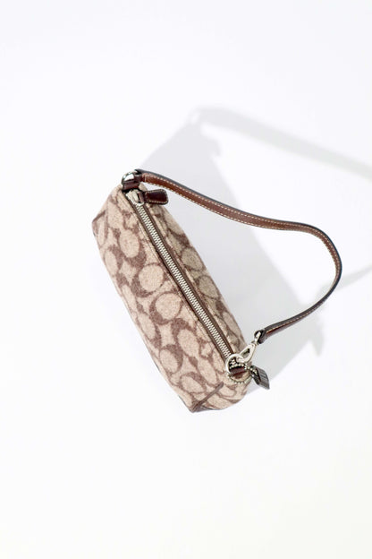 Coach Small Demi Shoulder Bag in Brown Signature Jacquard Wool-Blend