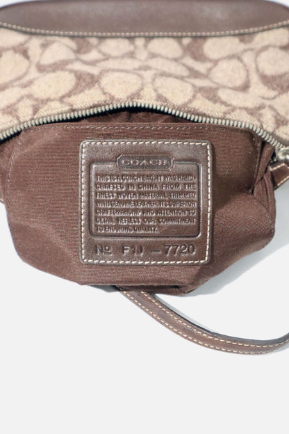 Coach Small Demi Shoulder Bag in Brown Signature Jacquard Wool-Blend