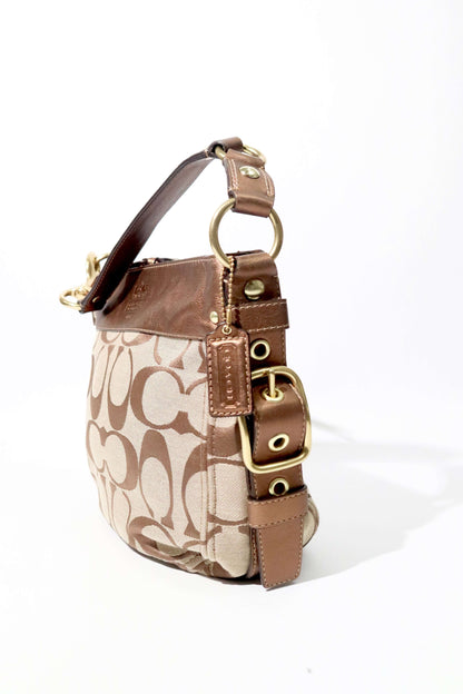 Vintage Coach Zoe Shoulder Bag in Signature Canvas with Bronze Leather Trim