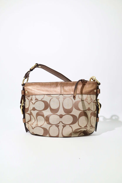 Vintage Coach Zoe Shoulder Bag in Signature Canvas with Bronze Leather Trim