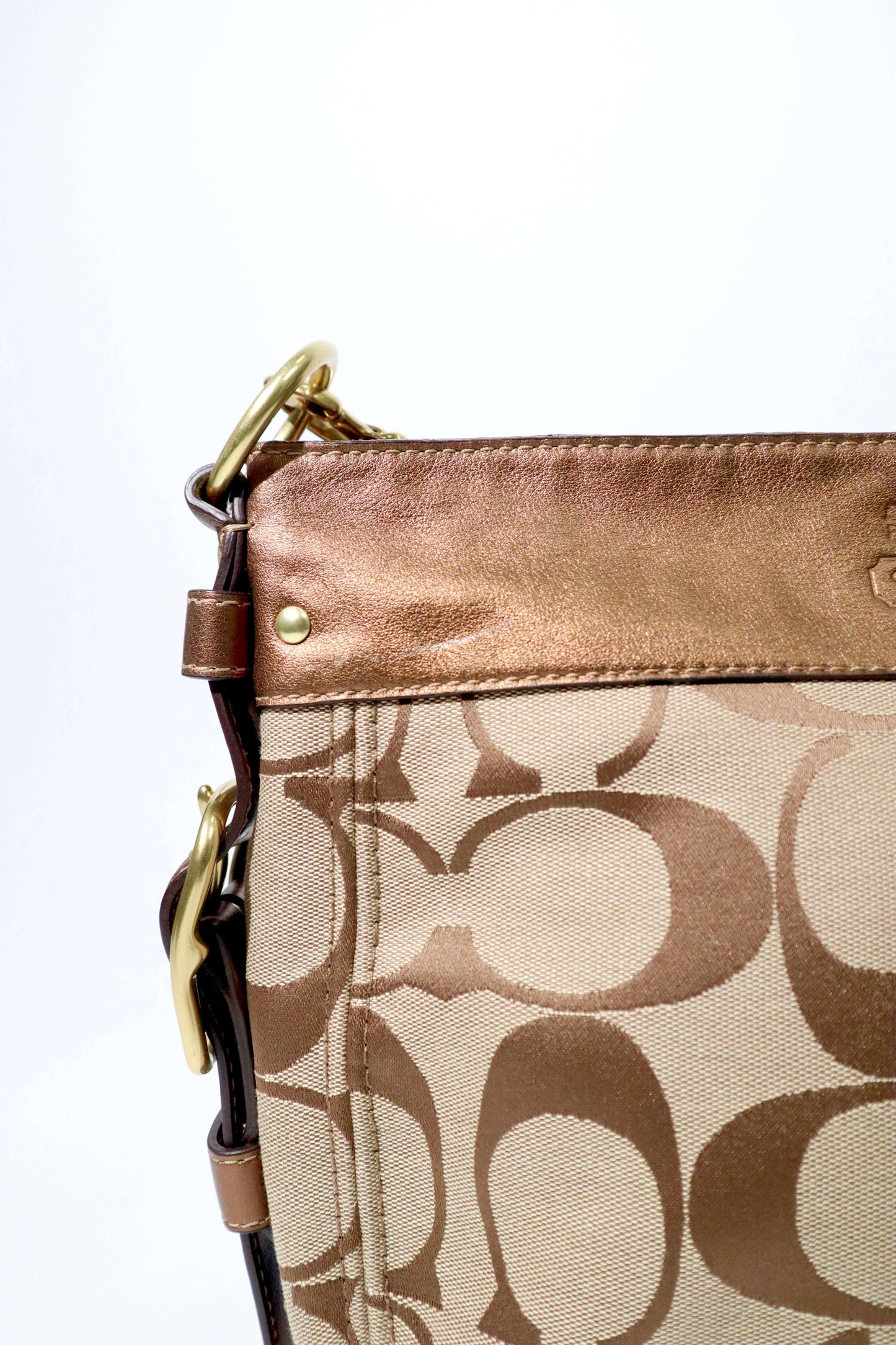 Vintage Coach Zoe Shoulder Bag in Signature Canvas with Bronze Leather Trim