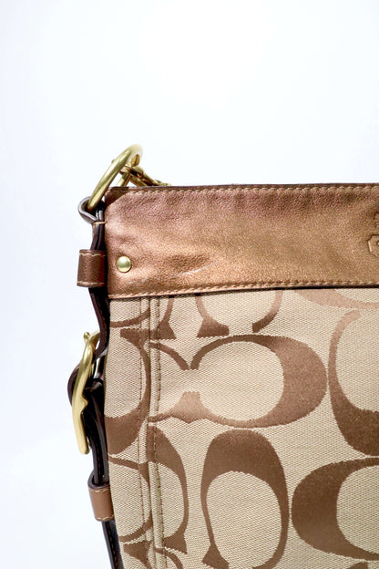 Vintage Coach Zoe Shoulder Bag in Signature Canvas with Bronze Leather Trim