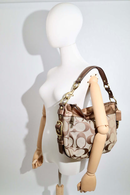 Vintage Coach Zoe Shoulder Bag in Signature Canvas with Bronze Leather Trim