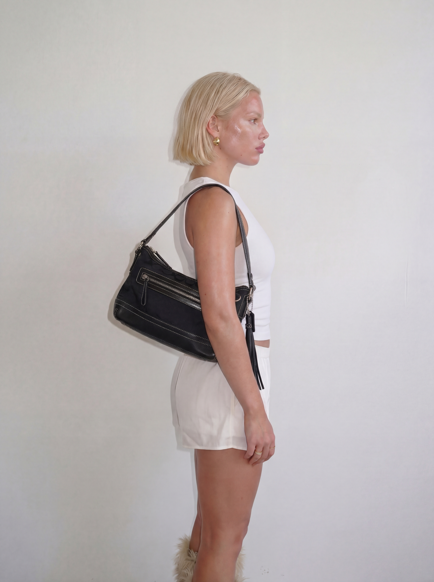 Vintage Coach 2004 Black Canvas Bucket Shoulder Bag (9363)