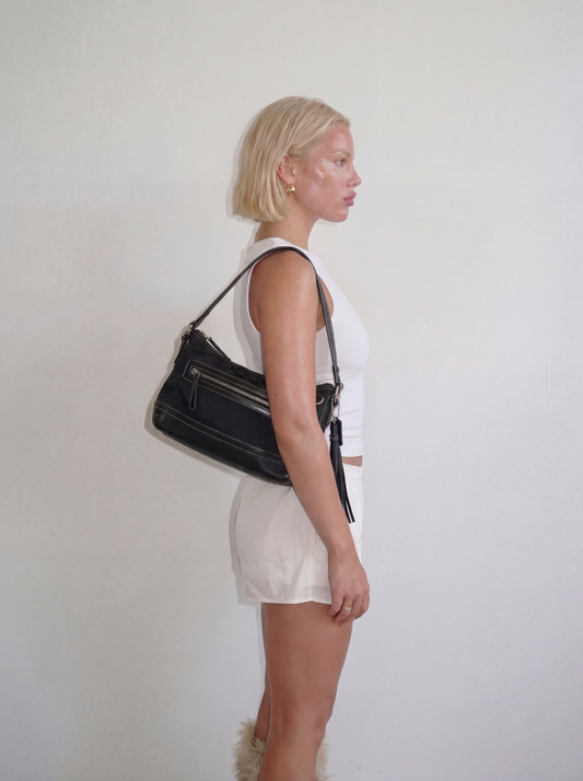 Vintage Coach 2004 Black Canvas Bucket Shoulder Bag (9363)