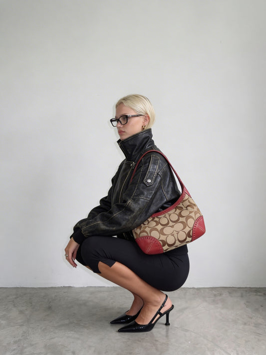 Vintage Coach 12227 Ergo Shoulder Bag with Red Trim (Rare Find)