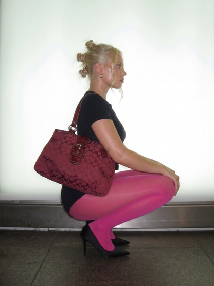 Vintage Coach Soho F18750 Tote Shoulder Bag Red Signature Canvas Patent Leather | Rare Y2K