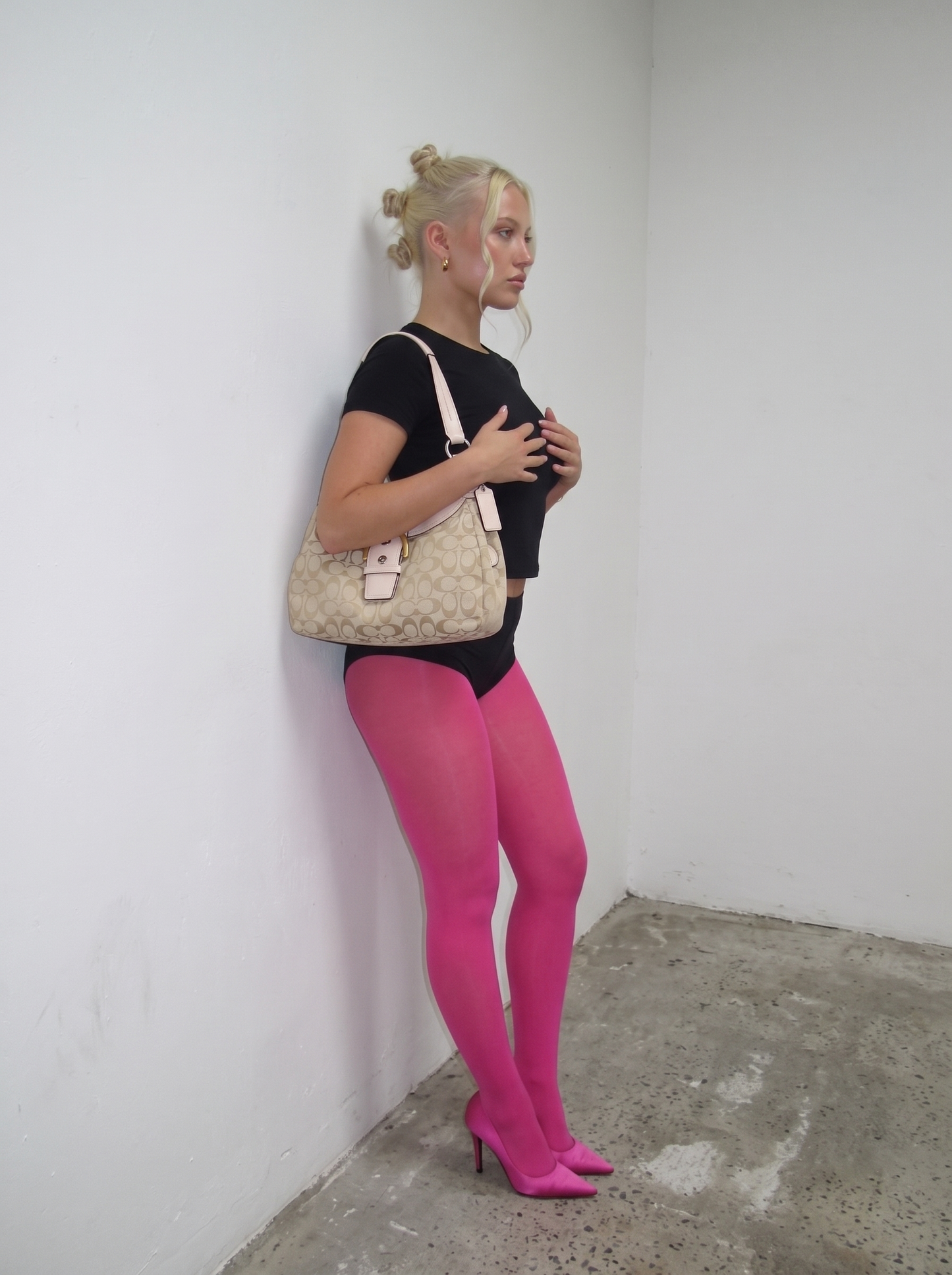 Vintage Coach Soho Umhängetasche mit rosa Lederbesatz (F17094)