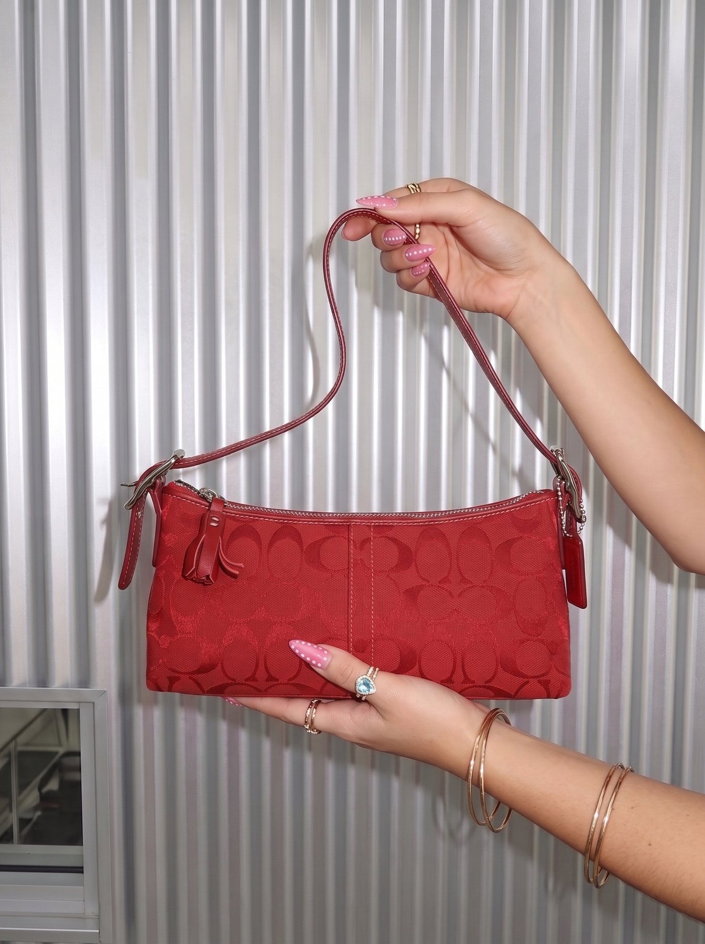 Vintage Coach 2005 Hot Red Demi Baguette Bag (8k01)