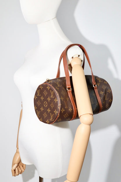 Louis Vuitton Monogram Papillon 30 with Accessory Pouch worn by mannequin 