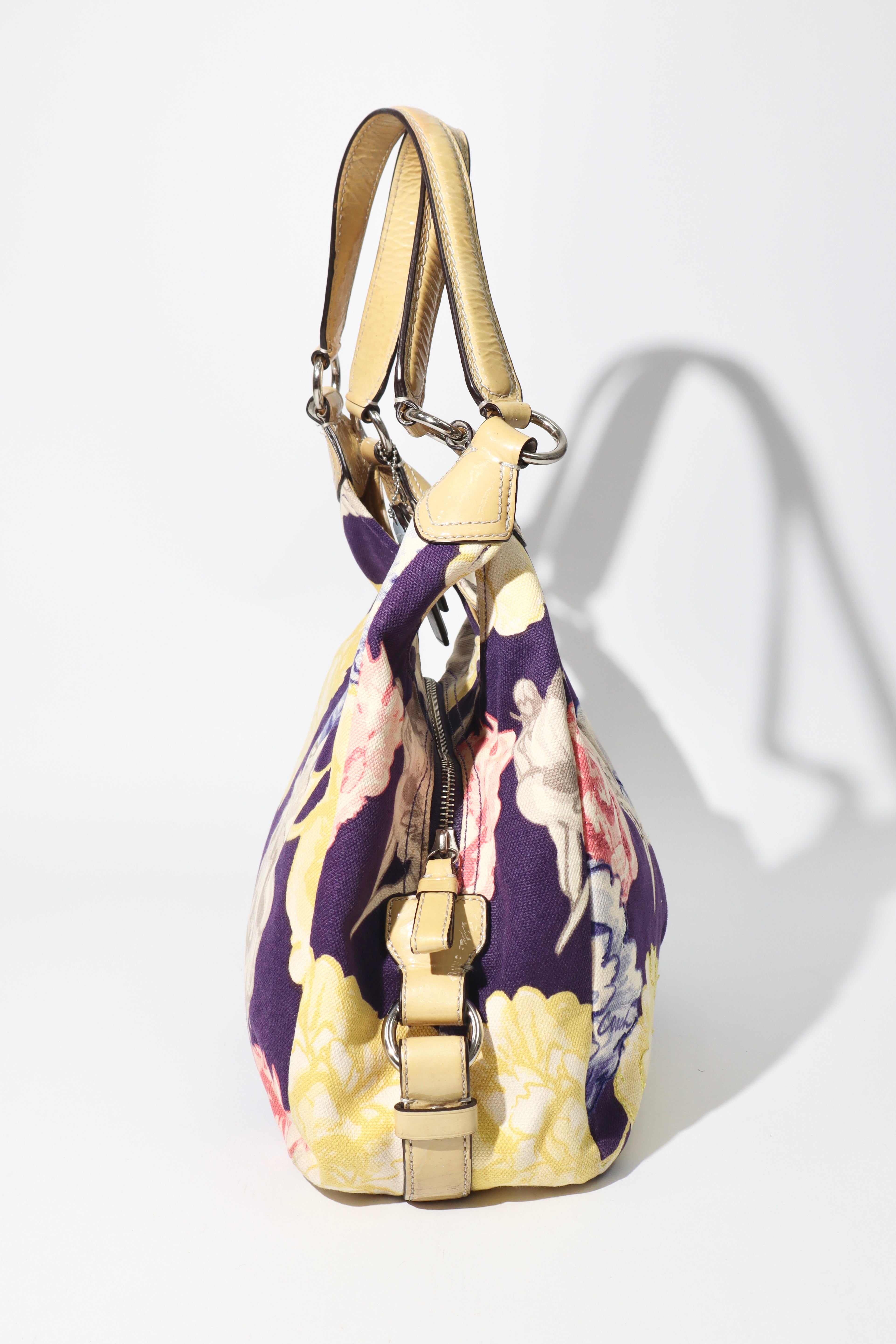 Vintage Coach 2002 Purple Floral Fabric Maggie Shoulder Bag – Girl
