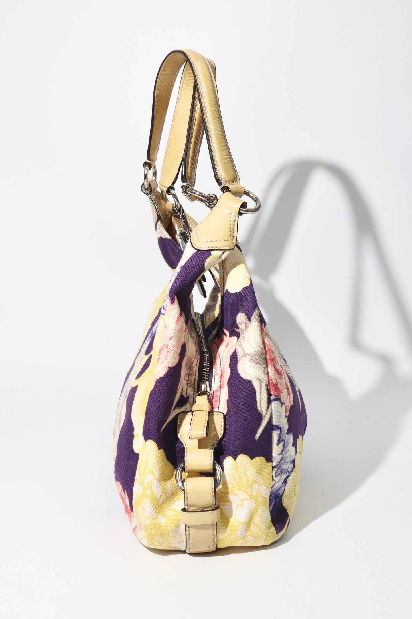 Vintage Coach 2002 Purple Floral Fabric Maggie Shoulder Bag - Girl Seazon