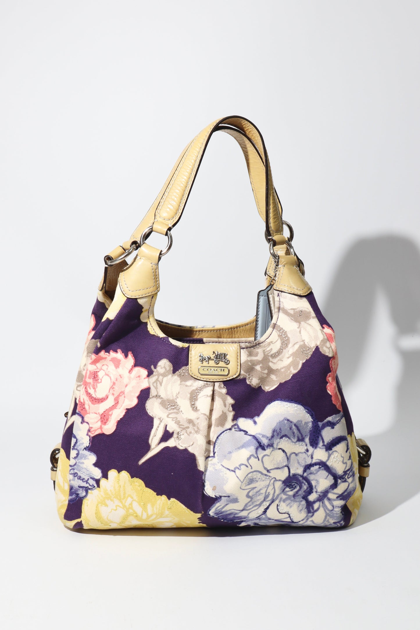 Vintage Coach 2002 Purple Floral Fabric Maggie Shoulder Bag - Girl Seazon