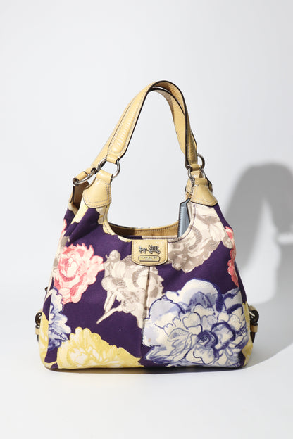 Vintage Coach 2002 Purple Floral Fabric Maggie Shoulder Bag - Girl Seazon