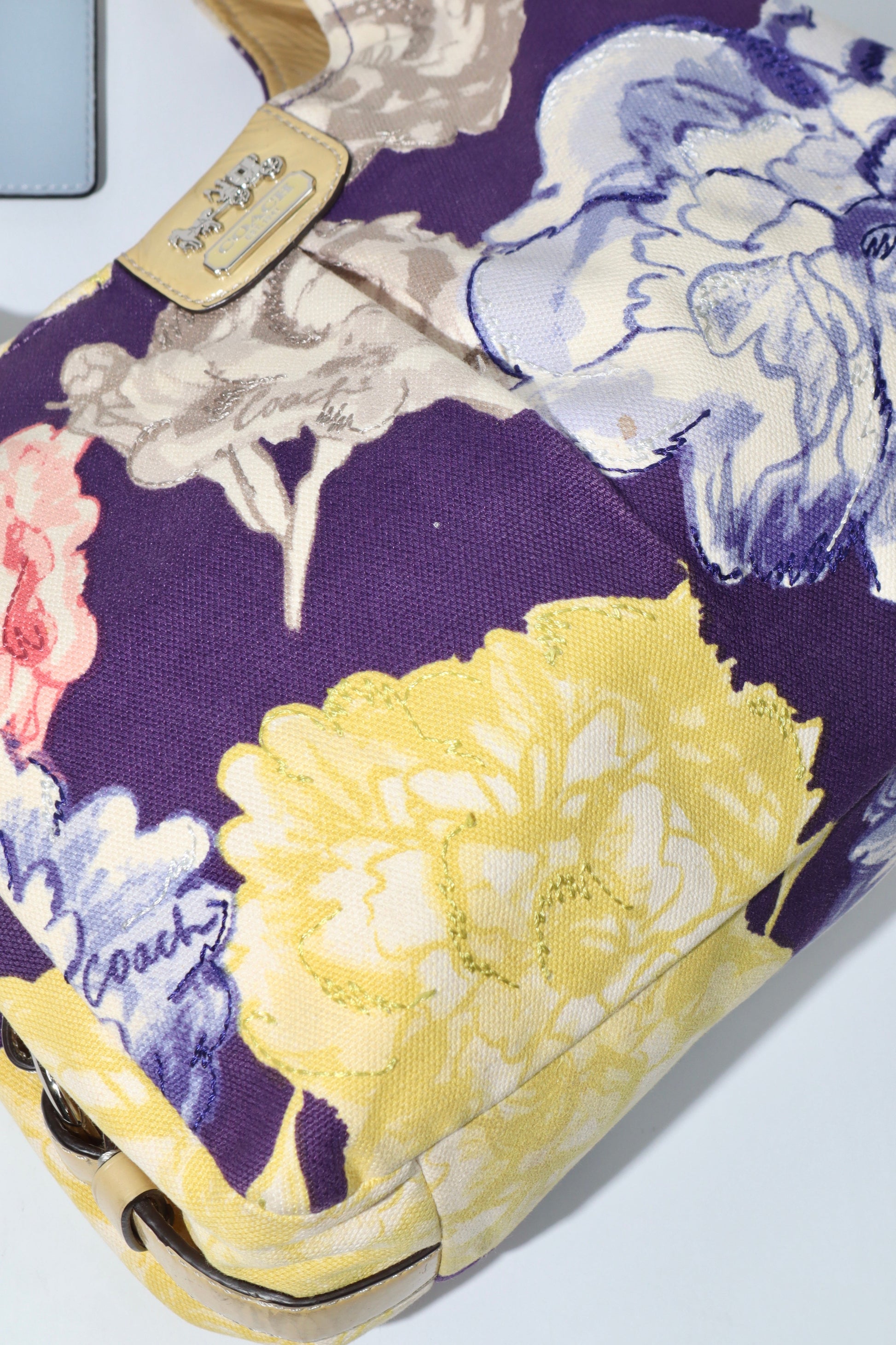 Vintage Coach 2002 Purple Floral Fabric Maggie Shoulder Bag - Girl Seazon