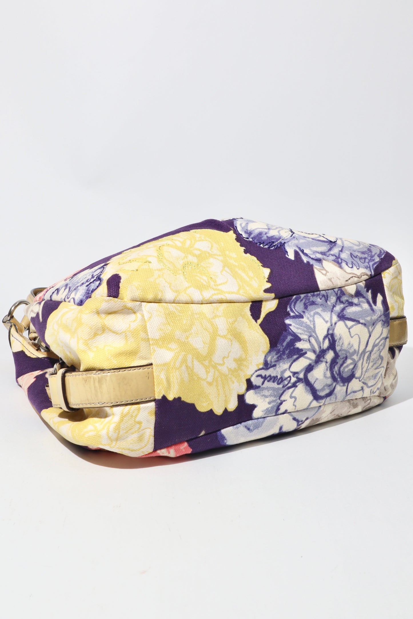 Vintage Coach 2002 Purple Floral Fabric Maggie Shoulder Bag - Girl Seazon