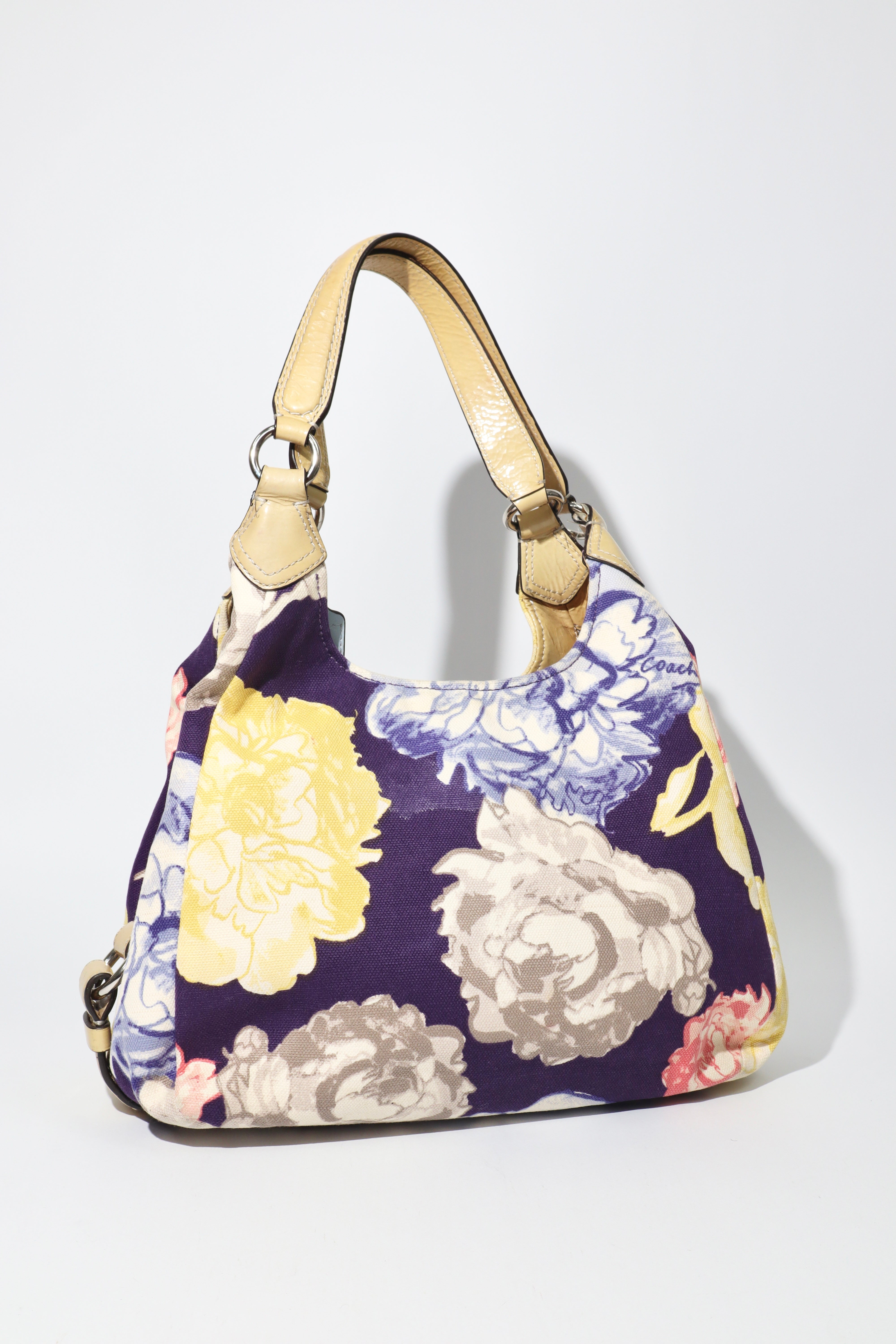 Vintage Coach 2002 Purple Floral Fabric Maggie Shoulder Bag – Girl