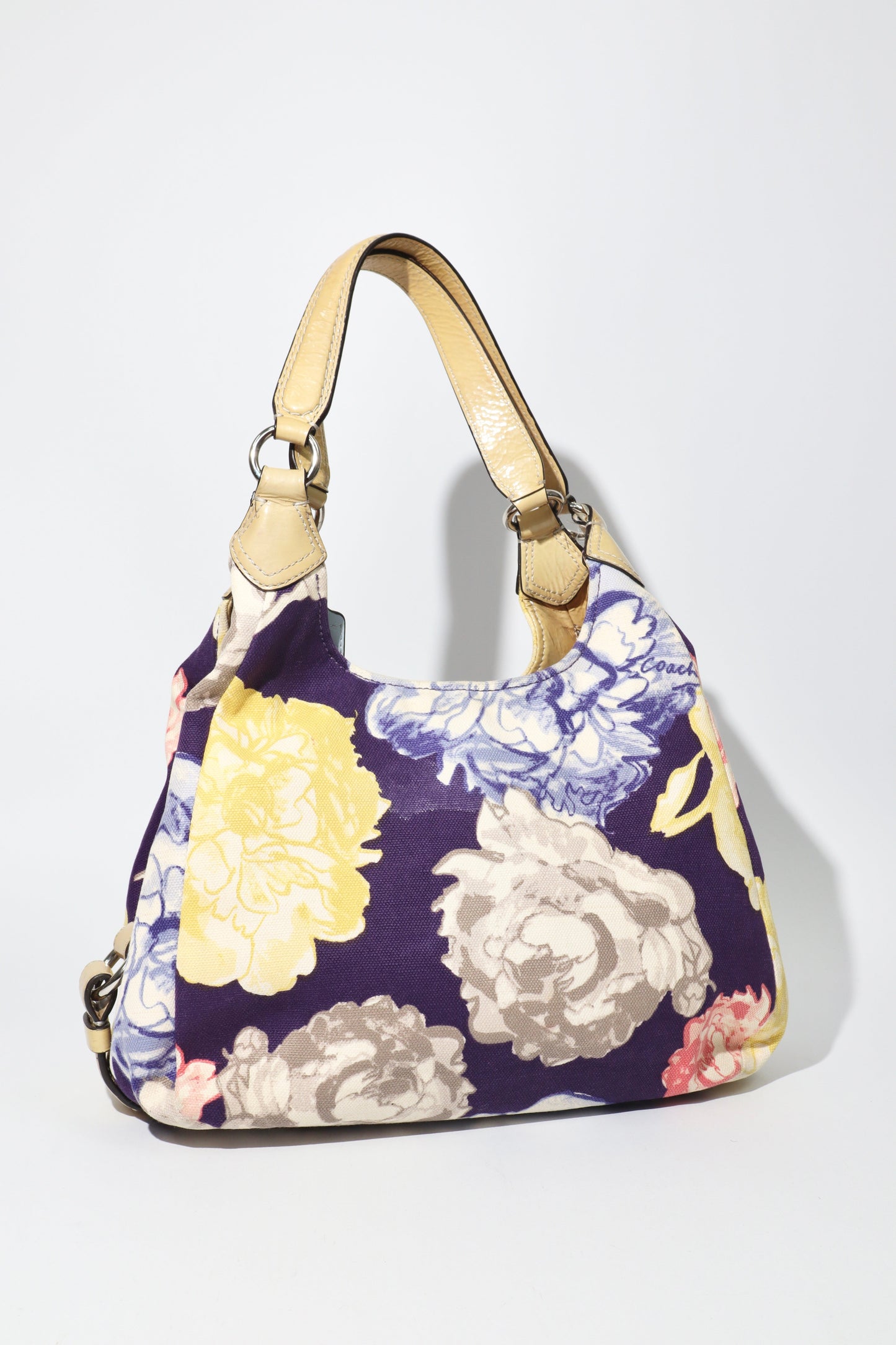 Vintage Coach 2002 Purple Floral Fabric Maggie Shoulder Bag - Girl Seazon