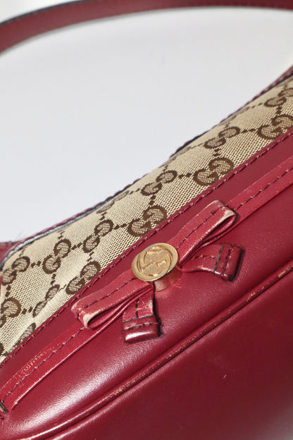 Vintage Gucci GG Canvas Bow Shoulder Bag in Brown & Burgundy - Girl Seazon