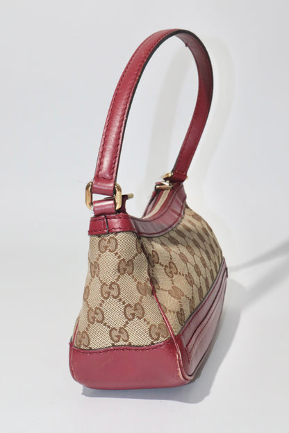 Vintage Gucci GG Canvas Bow Shoulder Bag in Brown & Burgundy - Girl Seazon