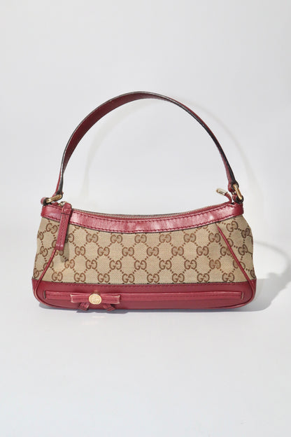 Vintage Gucci GG Canvas Bow Shoulder Bag in Brown & Burgundy - Girl Seazon