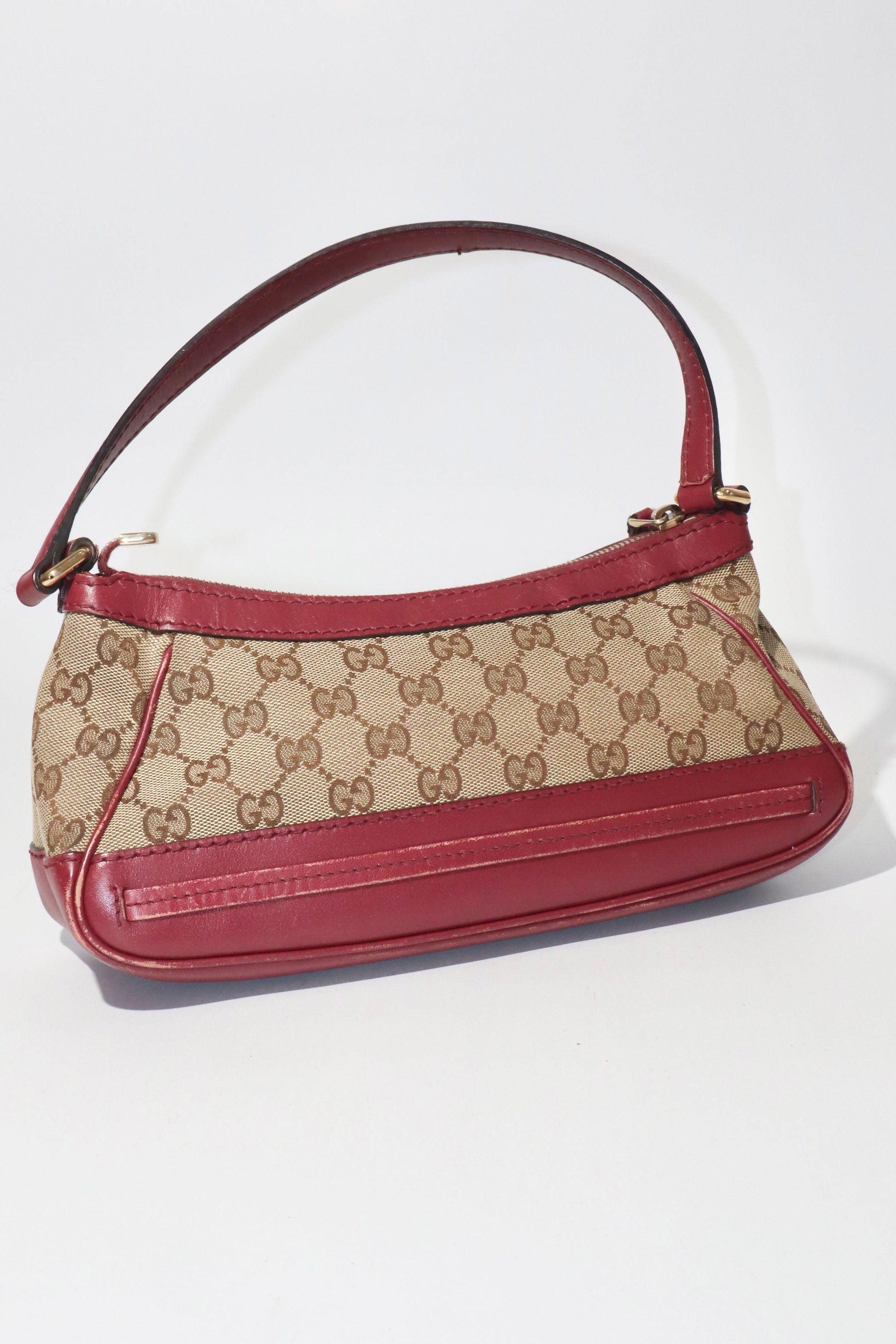 Vintage Gucci GG Canvas Bow Shoulder Bag in Brown & Burgundy - Girl Seazon